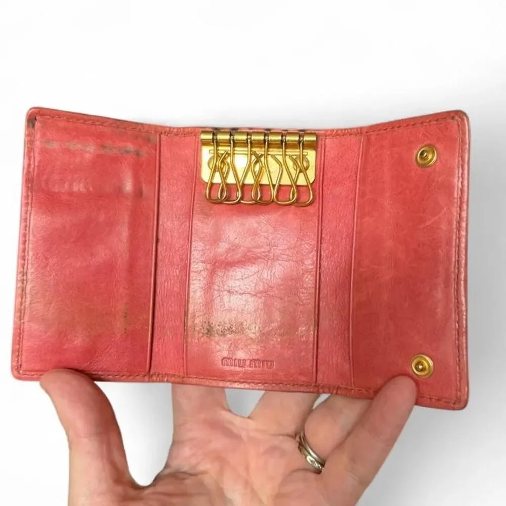 Miu Miu Leather Key Case Lot of 2 Pink Yellow Vintage Project Repair AS IS